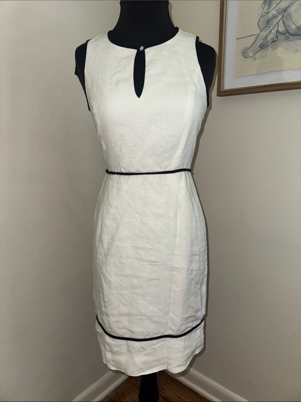J. Crew White/Black accents Linen Sleeveless Dress Lined-Size 00